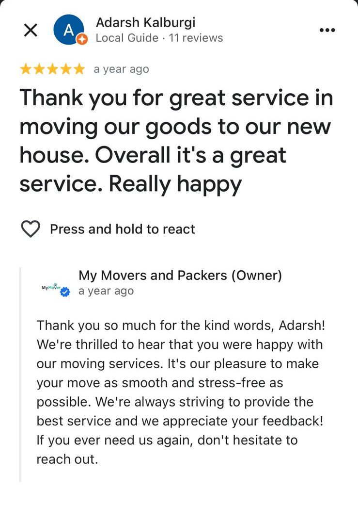 My Movers and Packers Bangalore Review 2