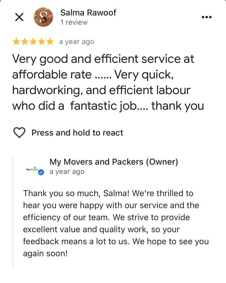 My Movers and Packers Bangalore Review 3